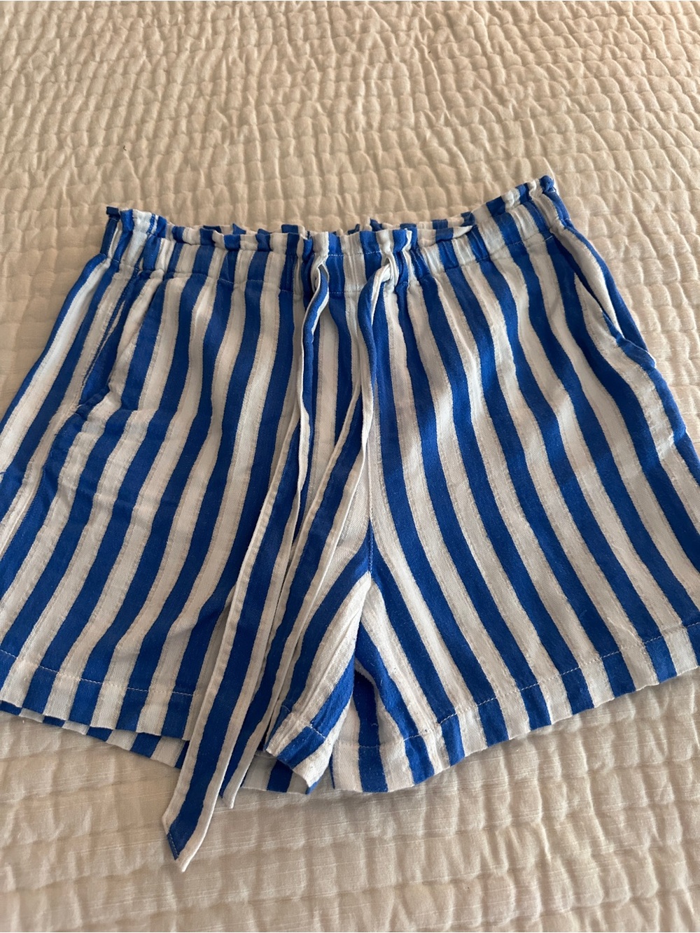 J. Crew Blue and White Striped Drawstring Athletic Shorts